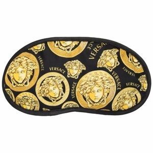 Versace Medusa Patterned Sleep Mask in Black and Gold